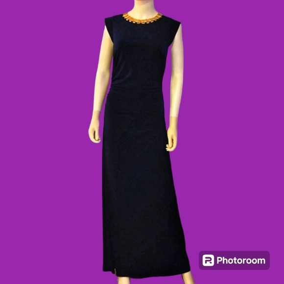 LAUNDRY BY SHELLI SEGAL Navy Blue Ruched Full Length Formal Party Dress - Picture 1 of 10